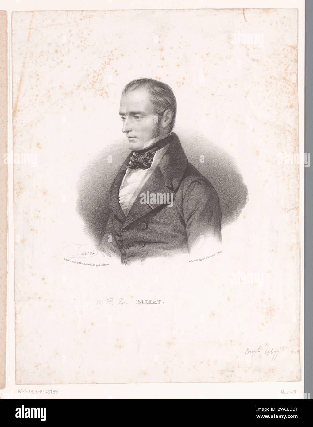 Portret van Marie François Xavier Bichat, Nicolas Maurin, 1838 print  Paris paper  historical persons Stock Photo