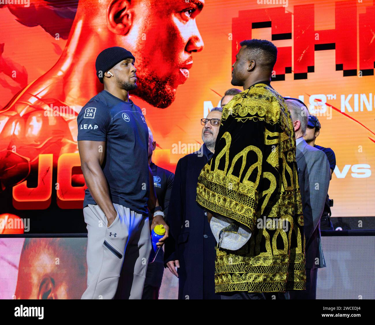 LONDON, UNITED KINGDOM. 15 Jan, 2024. Anthony Joshua (left) Face Off ...