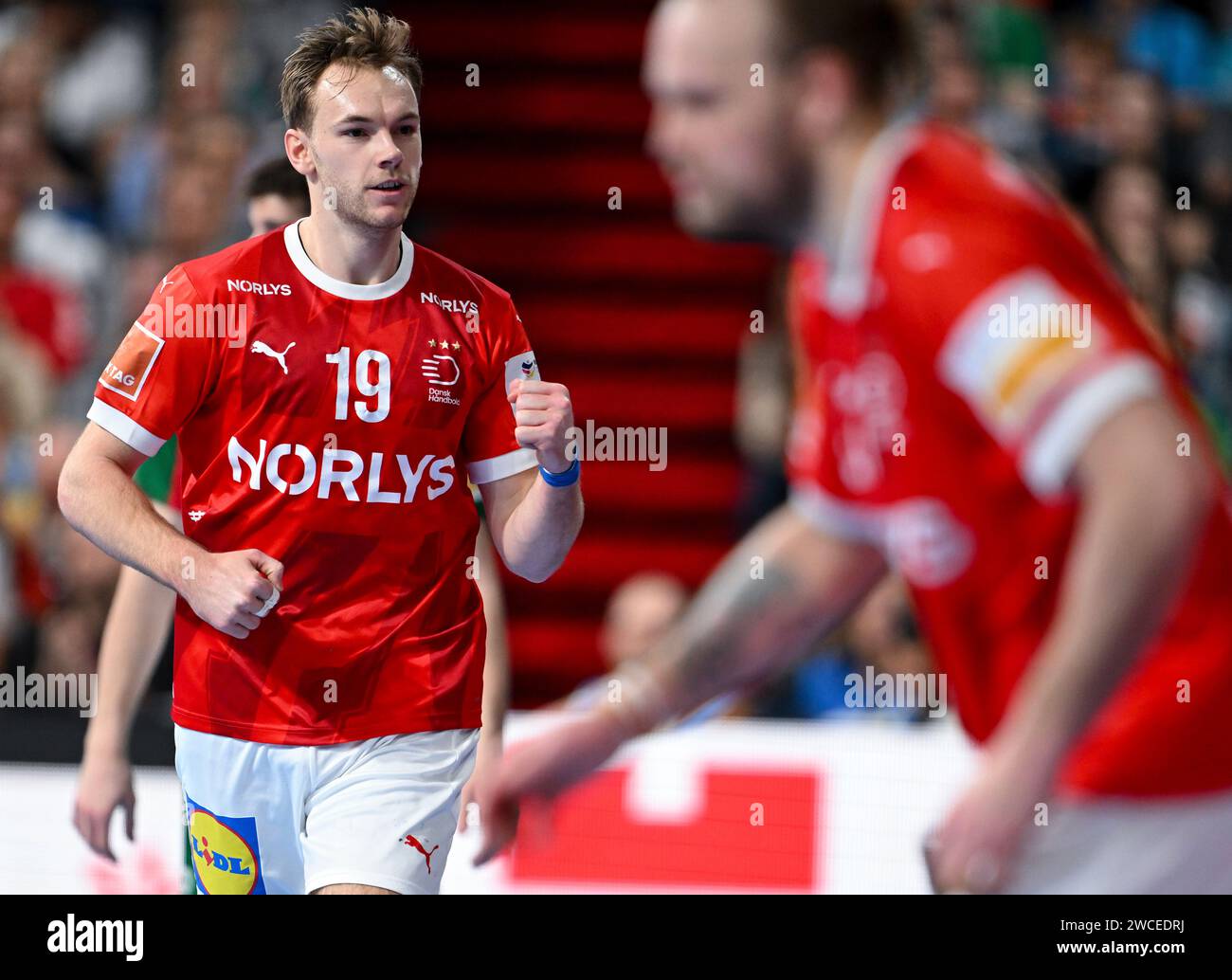 Mathias Gidsel of Denmark celebrates after scoring a goal during the