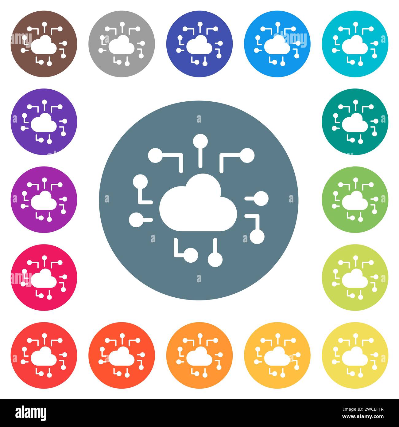 Cloud technology solid flat white icons on round color backgrounds. 17 ...