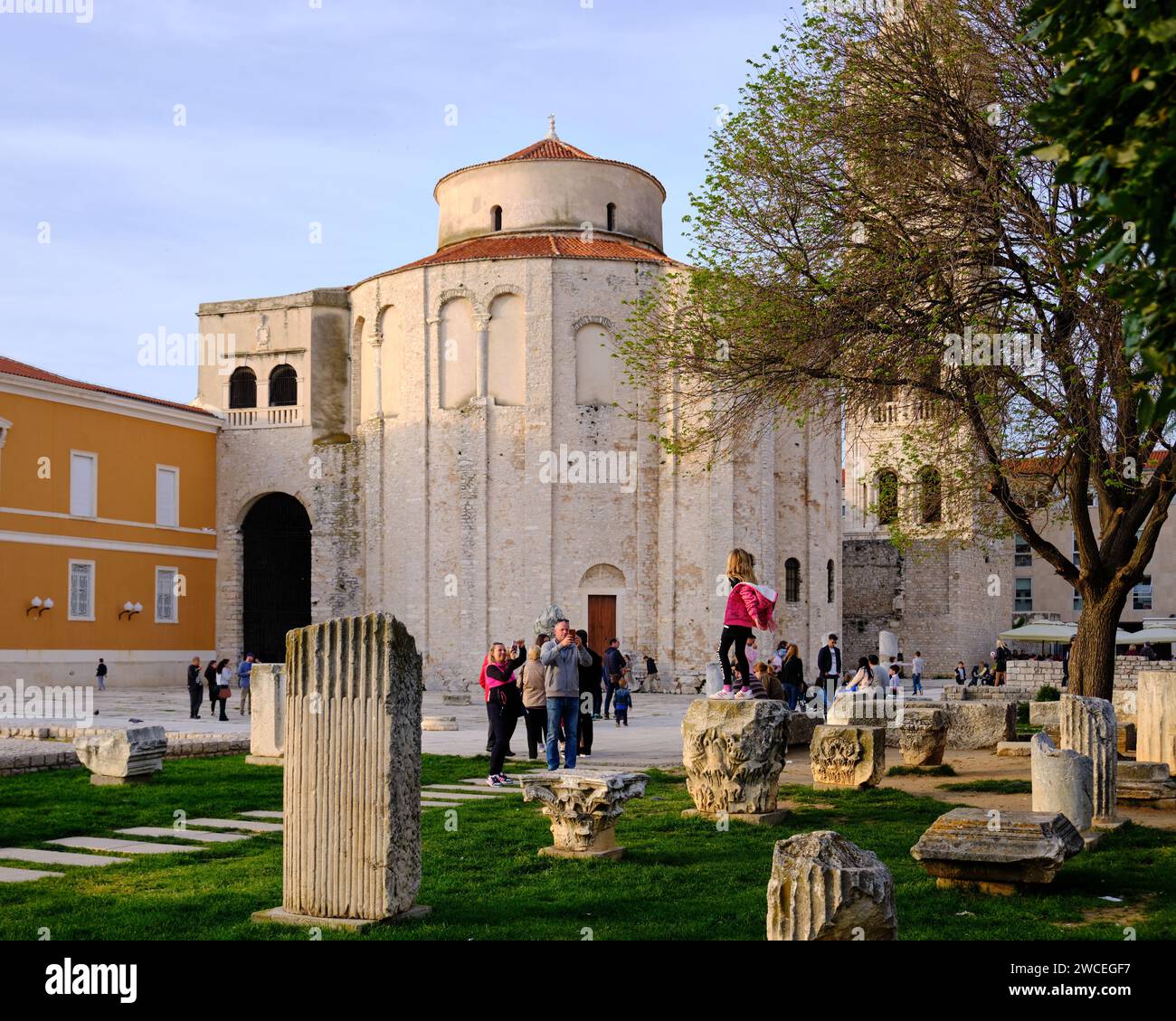 View of the Church of St Donatus architecture of 15th century, old town of Zadar,  Roman Forum square in old city Stock Photo