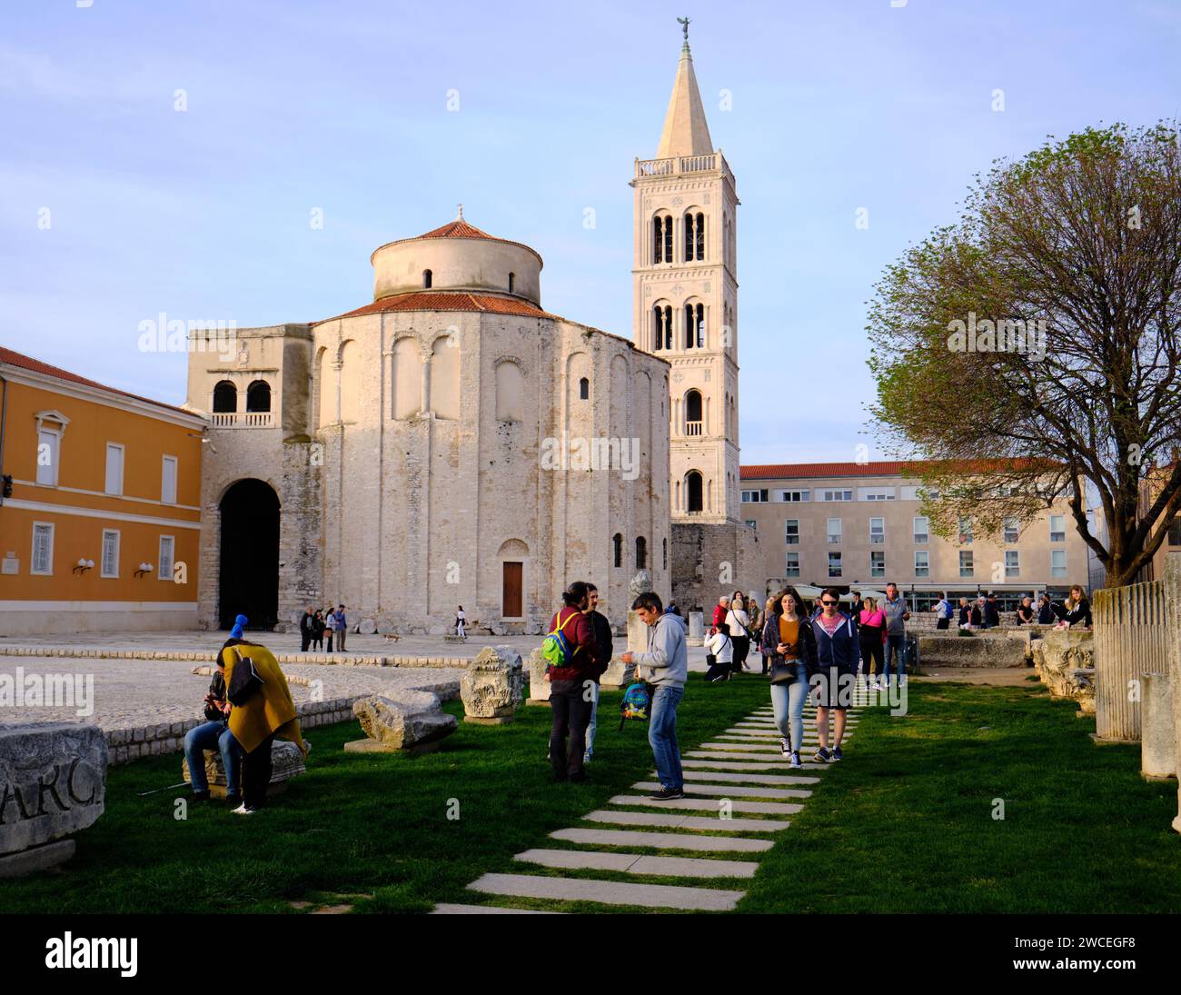 View of the Church of St Donatus architecture of 15th century, old town of Zadar,  Roman Forum square in old city Stock Photo