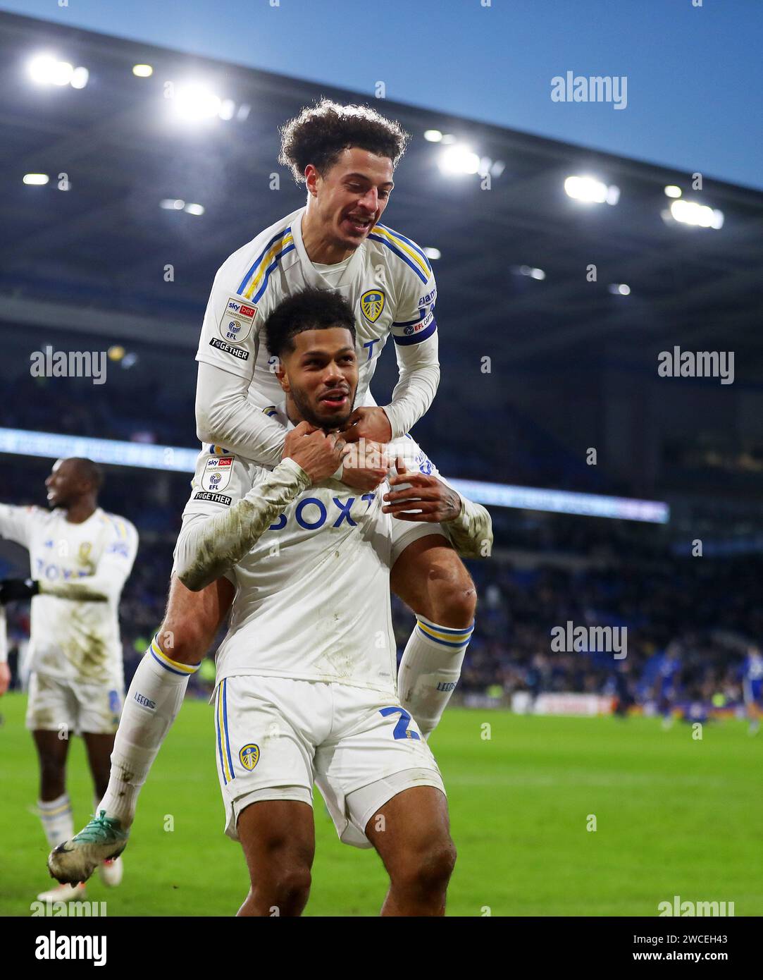 Georginio Rutter of Leeds Utd celebrates with his teammate Ethan Ampadu