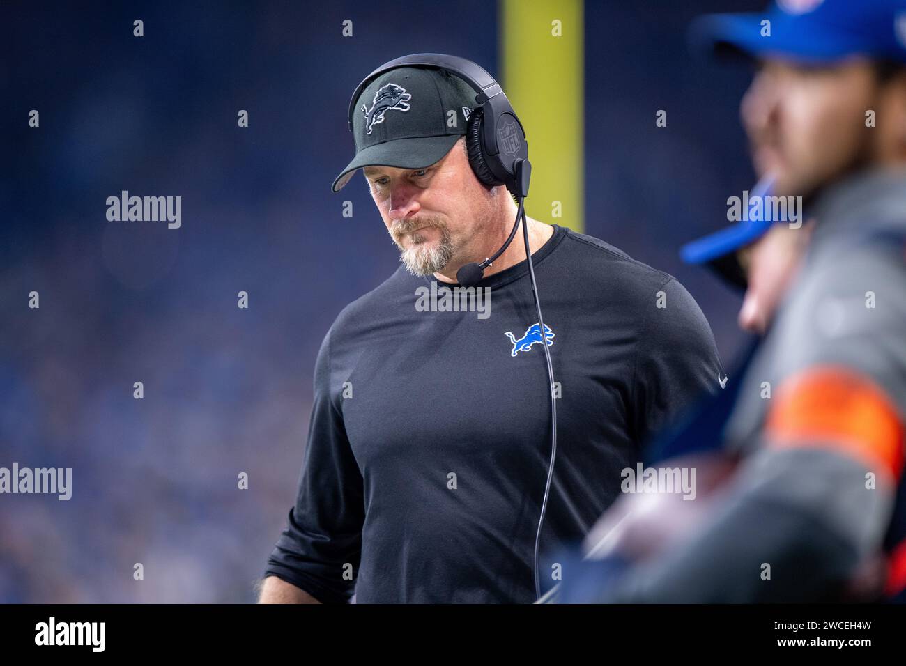 DETROIT, MI JANUARY 14 Detroit Lions Head coach Dan Campbell paces the sideline during the