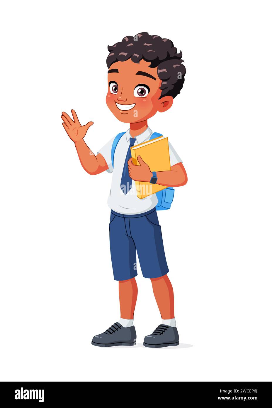 Indian school boy greeting. Cartoon vector illustration. Stock Vector