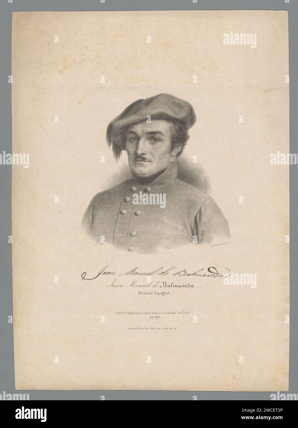 Portrait of General Juan Manuel Balmaseda, Edme Jean Pigal, 1840 print  Paris paper  historical persons Stock Photo