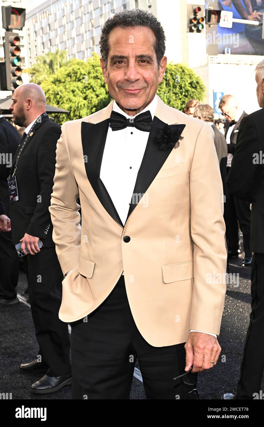 Tony Shalhoub arrives at the 75th Emmy Awards on Monday, Jan. 15, 2024 ...