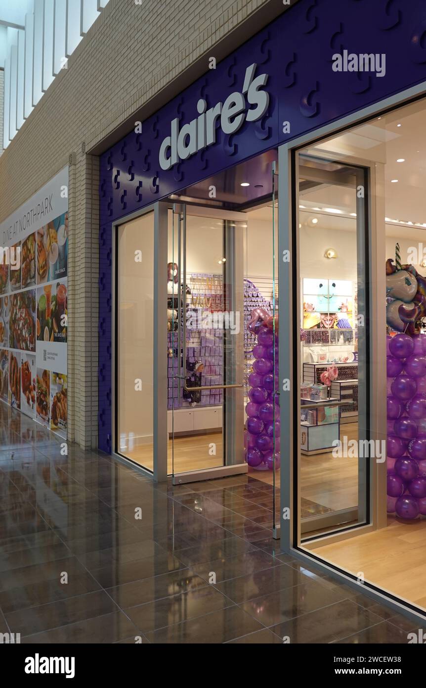 Entrance to a Claire's store in Northpark Center shopping mall - November 2023 Stock Photo