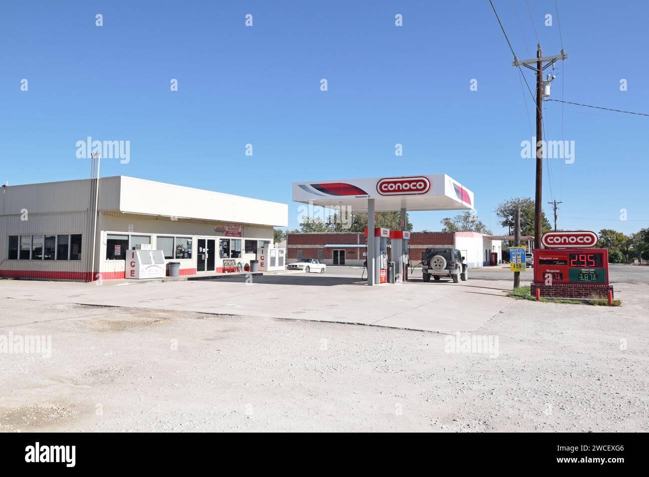 Conoco gas station on a clear sunny day in Cranfills Gap Texas