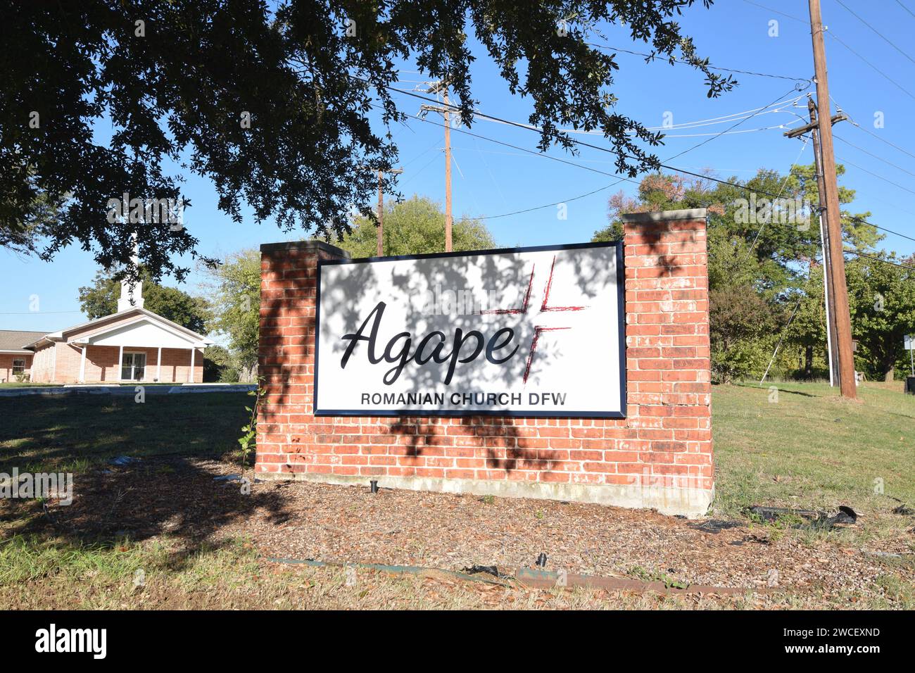 Agape Romanian church sign on a sunny clear day in Southlake Texas ...