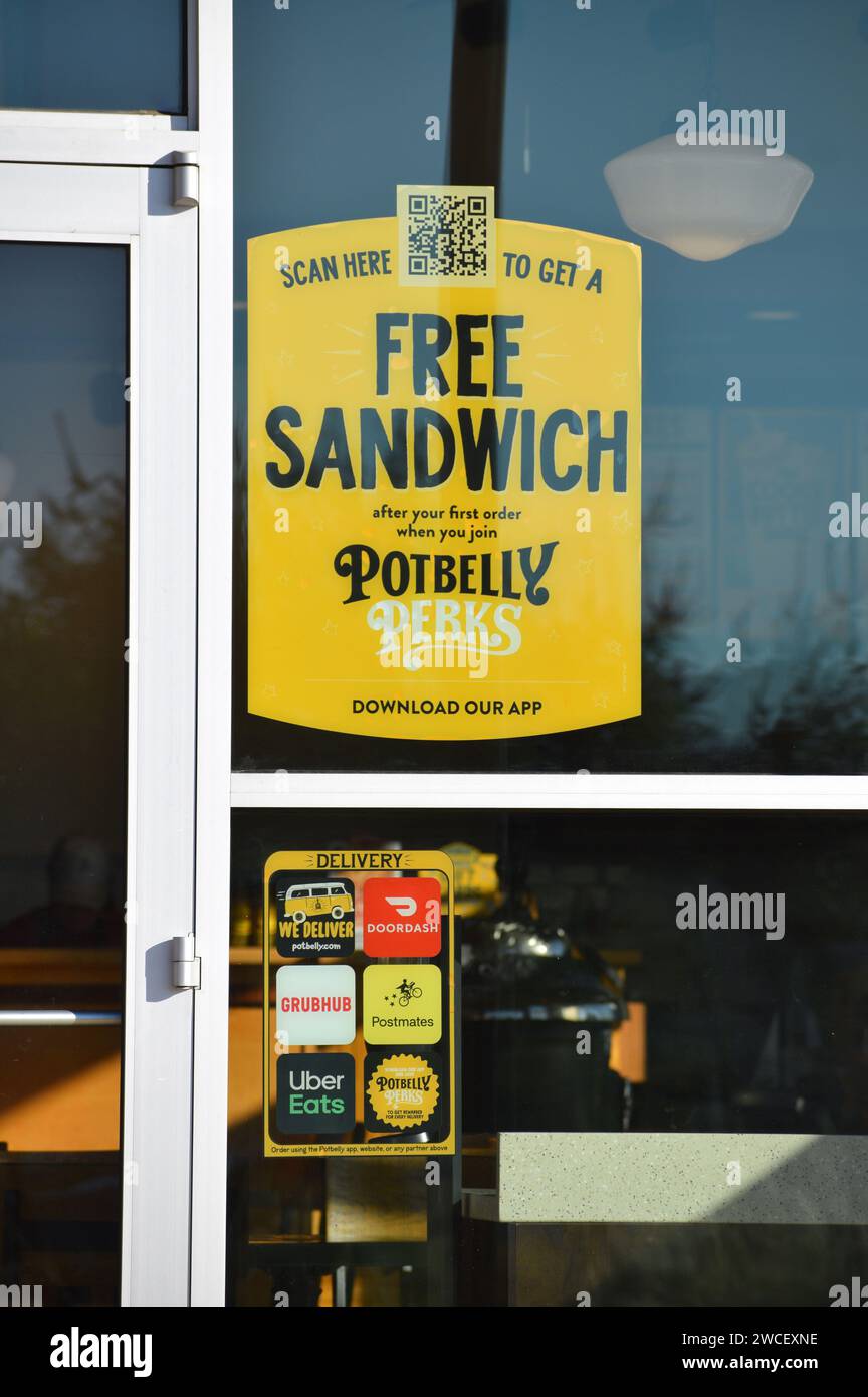 Free sandwich sign at Potbelly Sandwich Shop - November 2023 Stock Photo