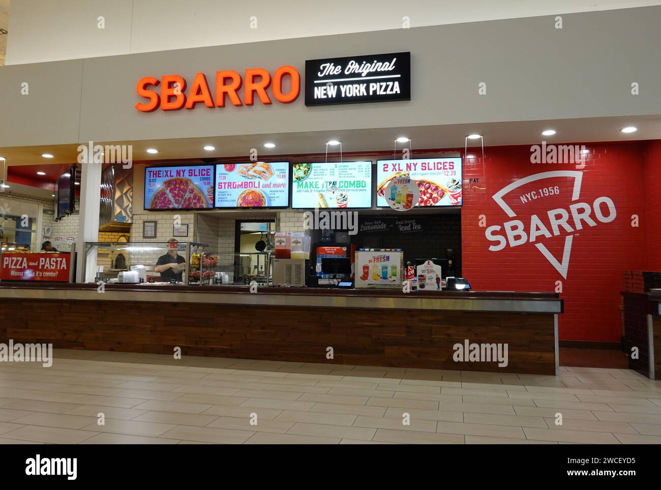 Sbarro New York style pizza in Grapevine Mills shopping mall - November 2023 Stock Photo