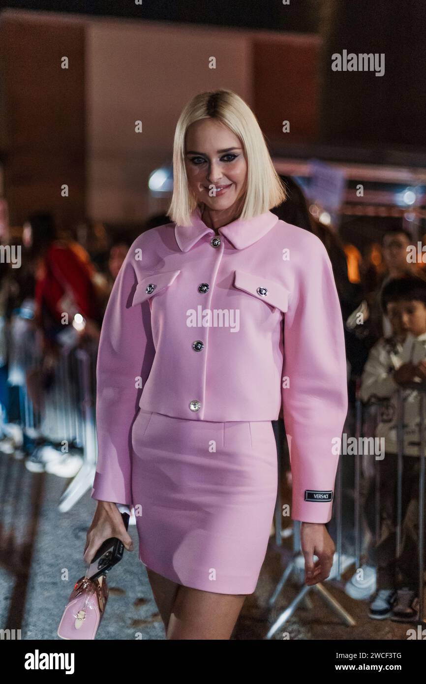 A guest outside Versace show during Milan Fashion Week Womenswear ...