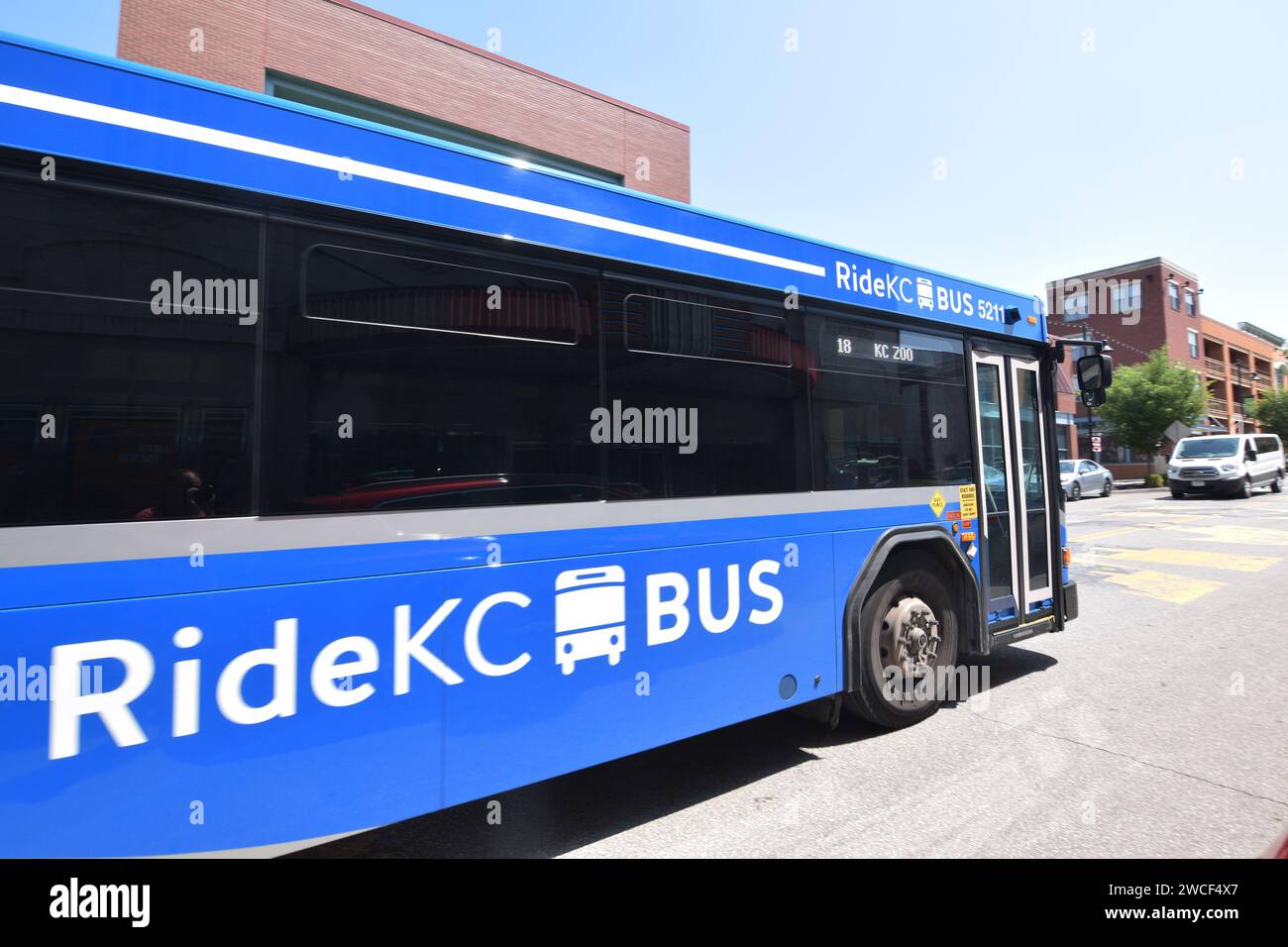 RideKC bus driving past the American Jazz Museum and the Negro Leagues Baseball Musuem in Kansas