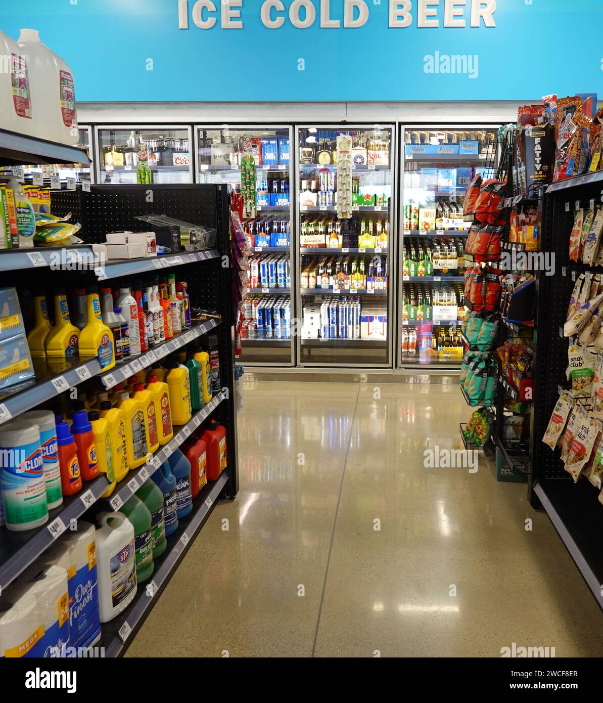 Interior of an HEB Fresh Bites convenience store (beer cooler) - November 2023 Stock Photo