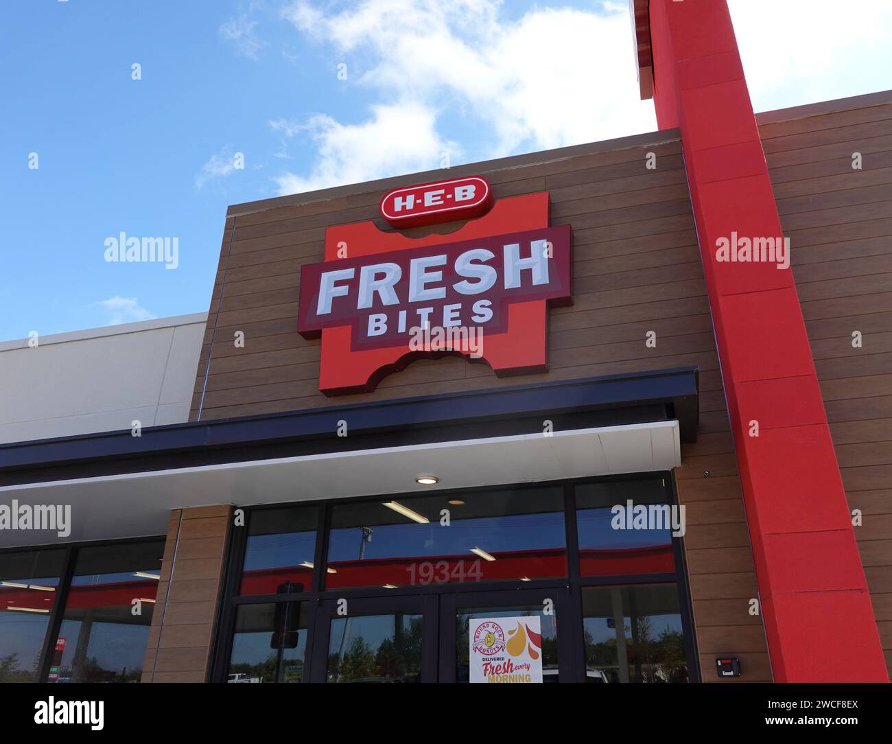 Close up of an HEB Fresh Bites convenience store sign November 2023
