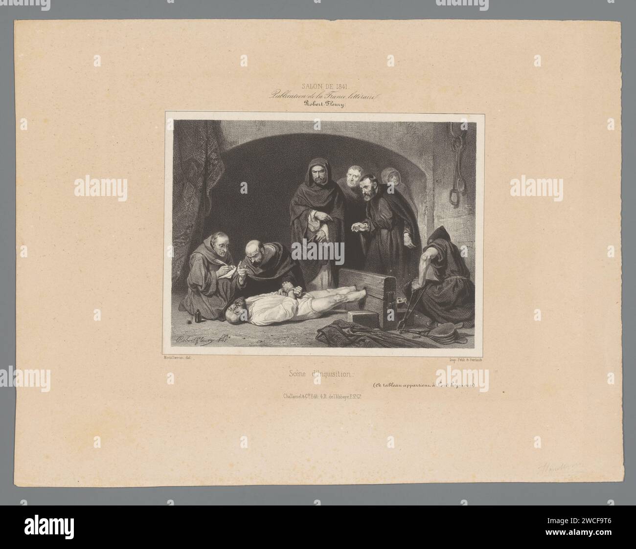 Man is tortured by clergymen of the Inquisition, Adolphe Mouilleron