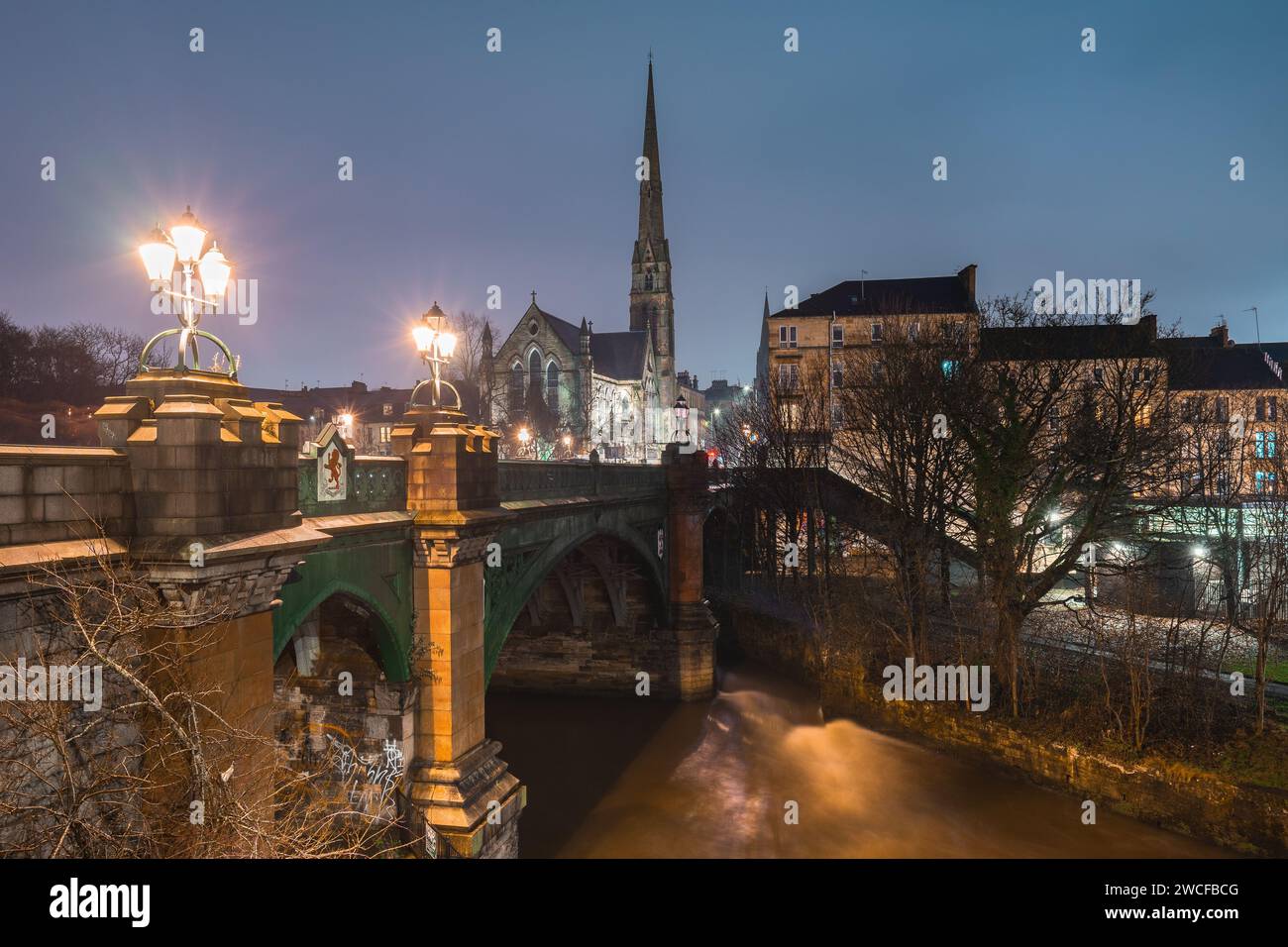 Kelvin bridge at night. Glasgow, Scotland. Januari 3 2024. Stock Photo