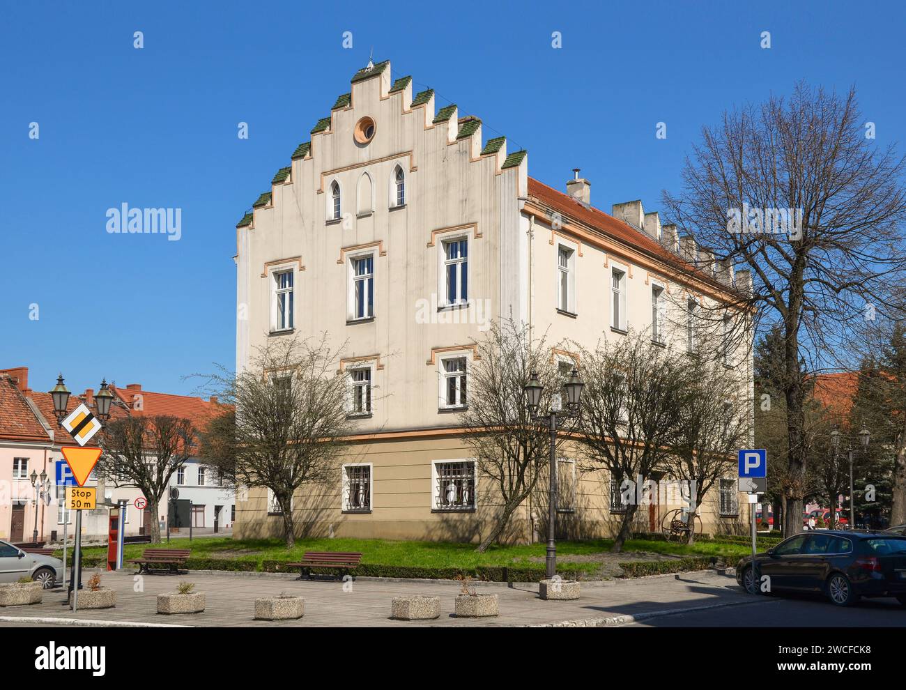 The Old Town Square with the Town Hall in Pyskowice, Silesia, Poland. Stock Photo