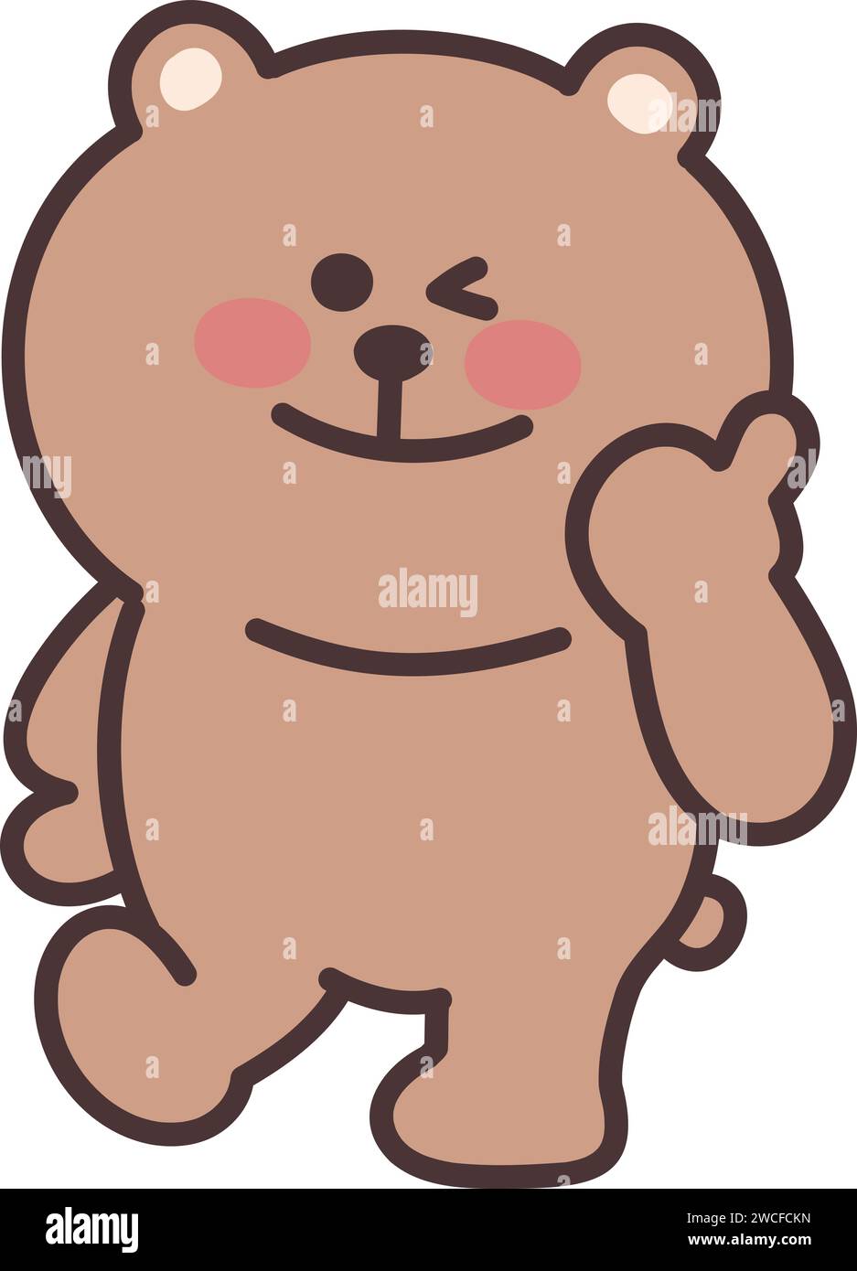 Happy cartoon teddy bear with a thumbs-up sign. Vector illustration isolated on a transparent background. Stock Vector