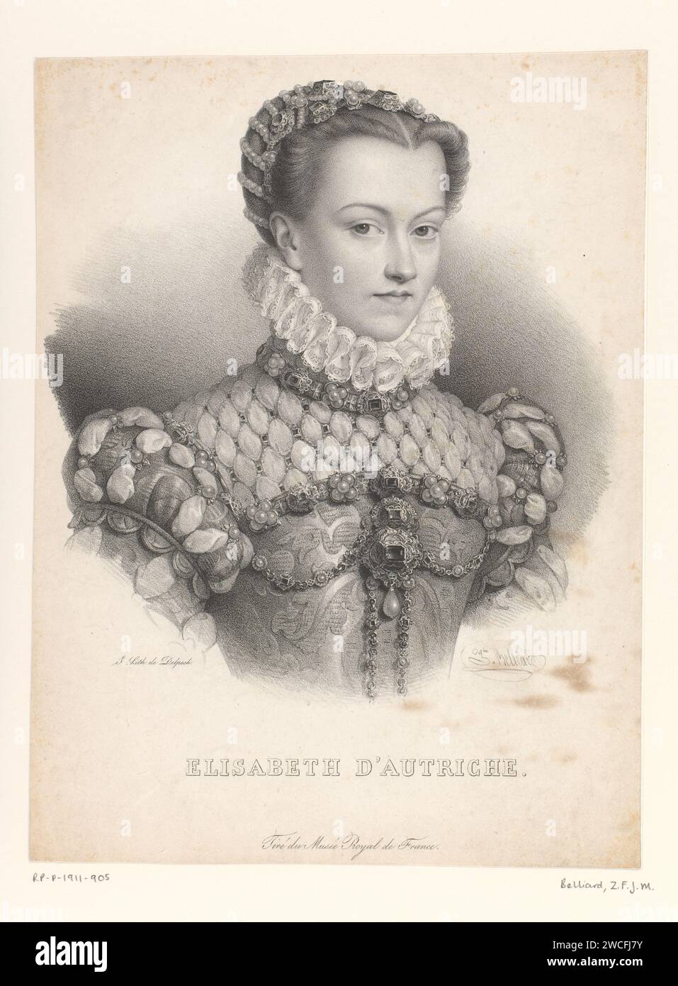 Portrait of Elisabeth van Austria, Zéphirin Félix Jean Marius Belliard, 1828 print  Paris paper  historical persons Stock Photo