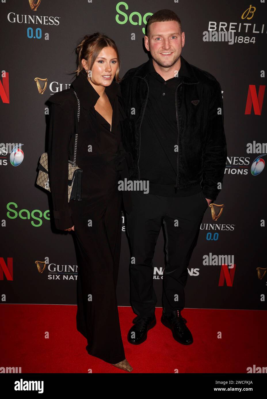 London, UK. 15th Jan, 2024. Emma Canning and Finn Russell attend the