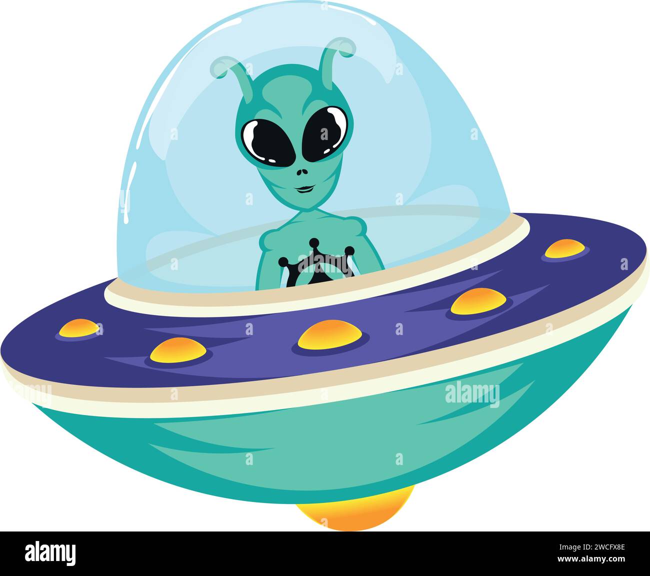 Colored ufo spaceship with alien character Vector Stock Vector Image ...