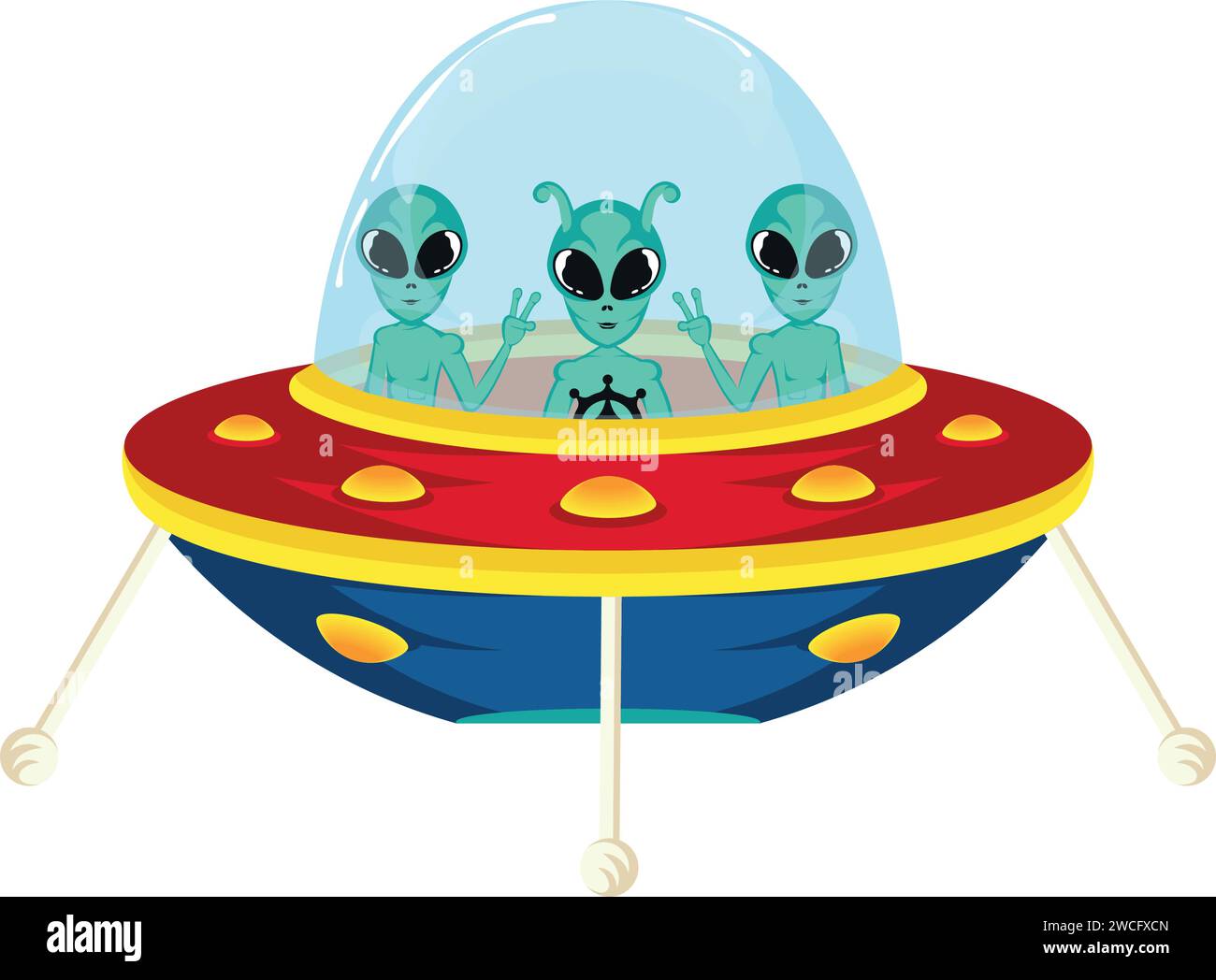 Colored ufo spaceship with alien character Vector Stock Vector Image ...