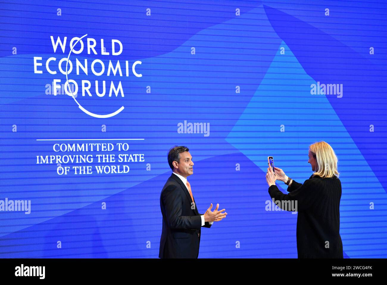Davos, Switzerland. 15th Jan, 2024. People attend the World Economic