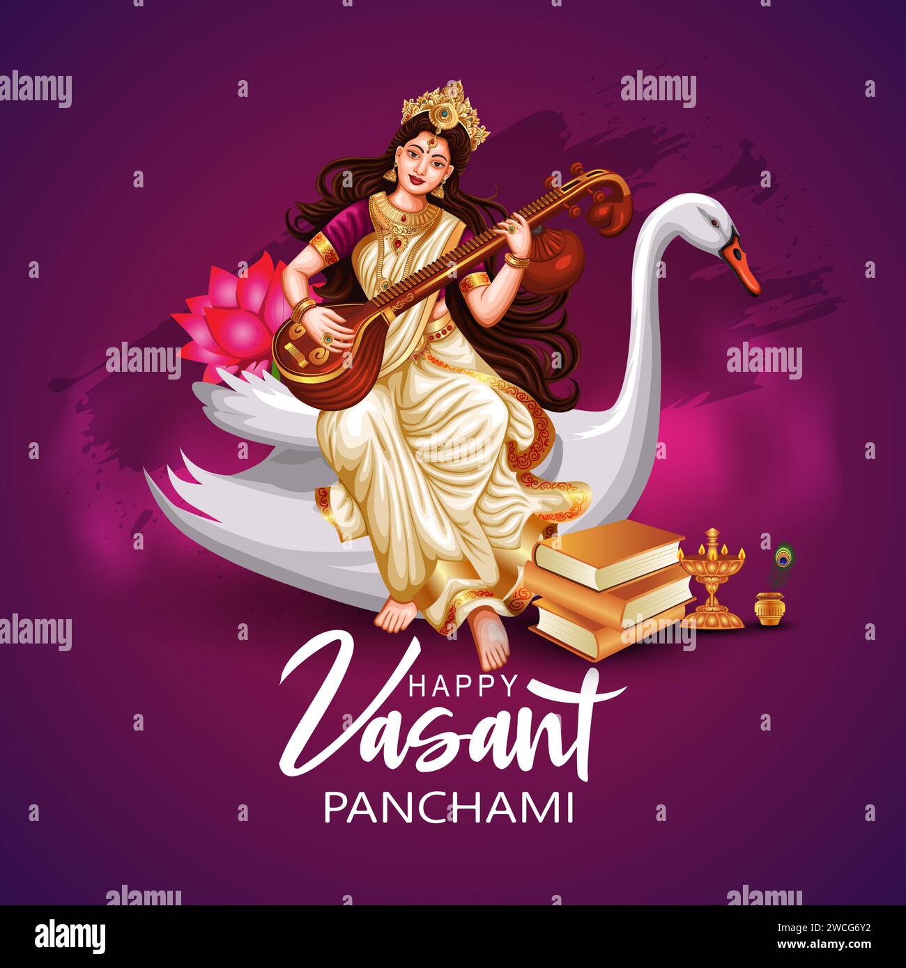 Sarasvati for happy Vasant Panchami Puja of India. vector illustration design Stock Vector