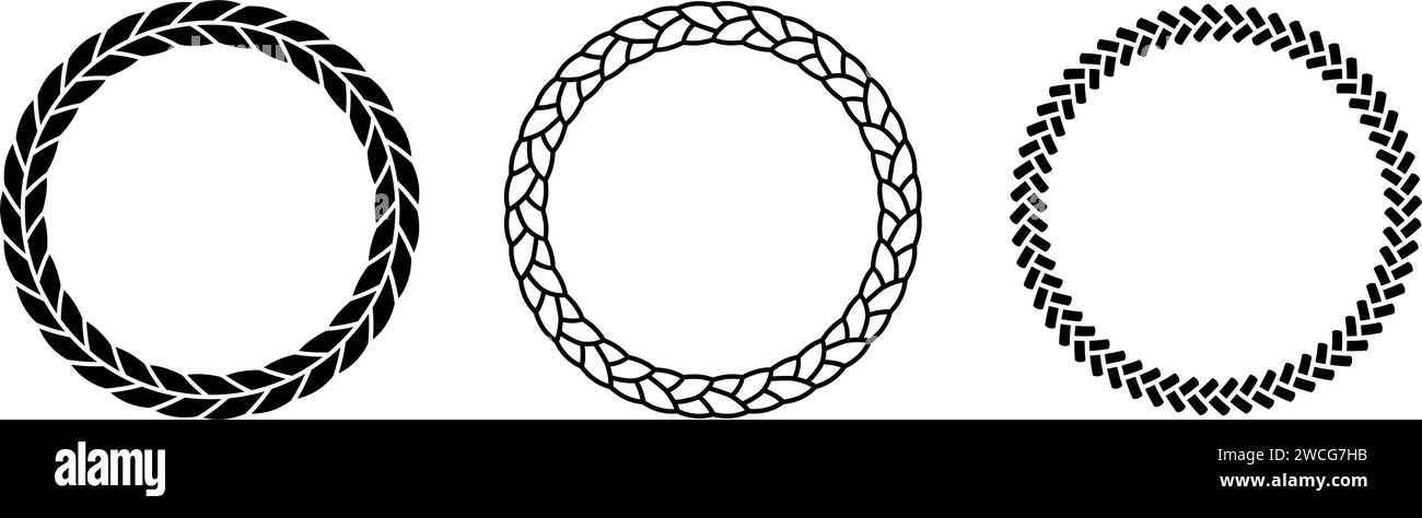 Set of rope frames. Round cord border collection. Circle rope wreath ...