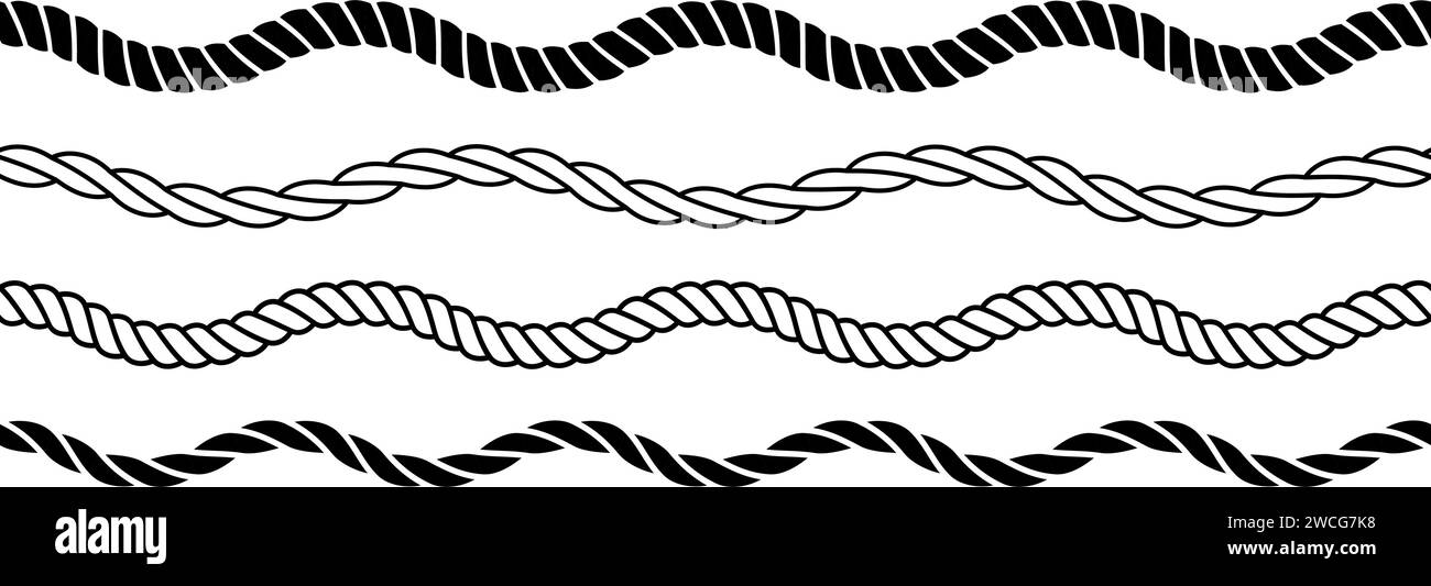 Rope wave set. Repeating hemp cord line collection. Waving chain, braid ...