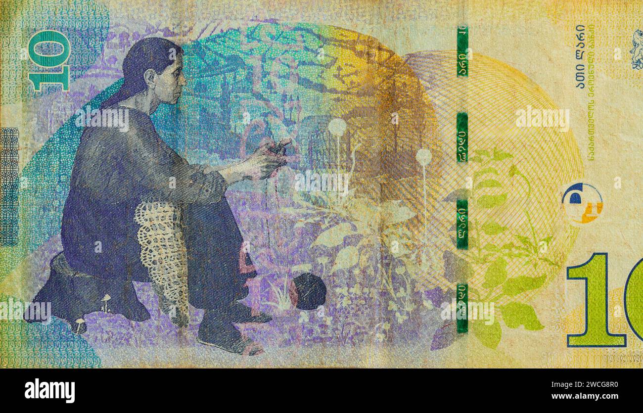 Georgian denominations banknotes ten lari cash national money back view Stock Photo