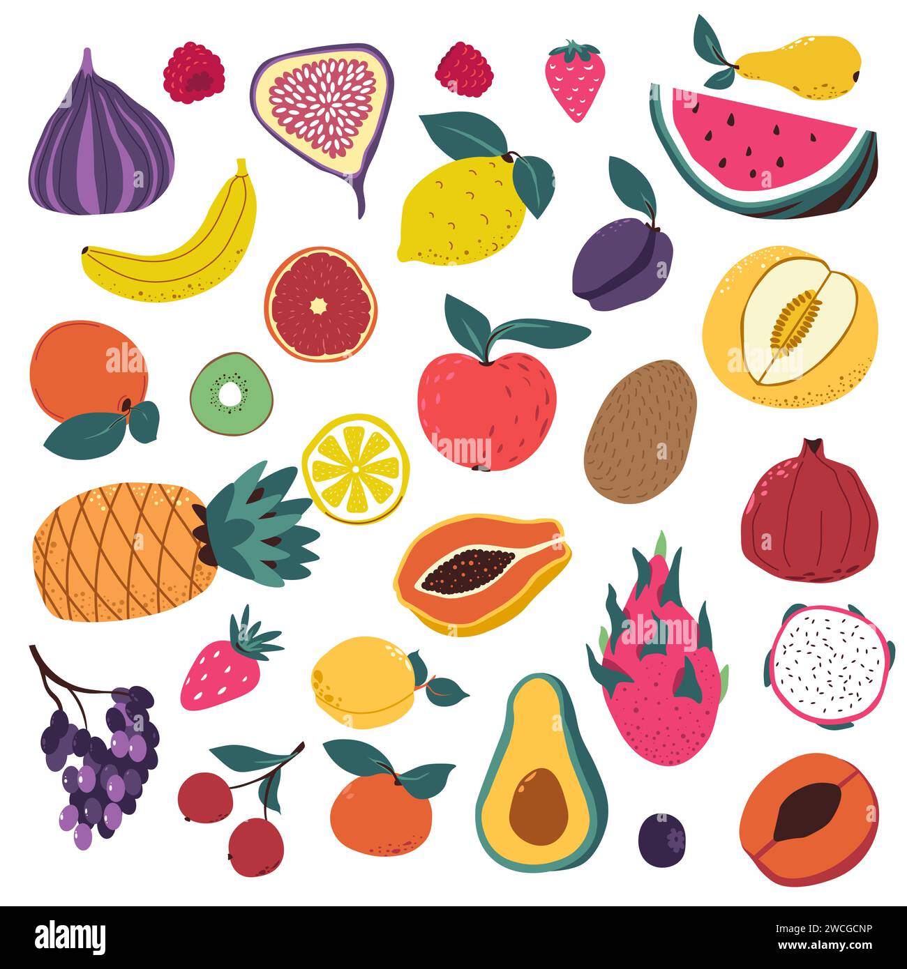 Ripe fruits and berries, assortment of food vector Stock Vector Image ...