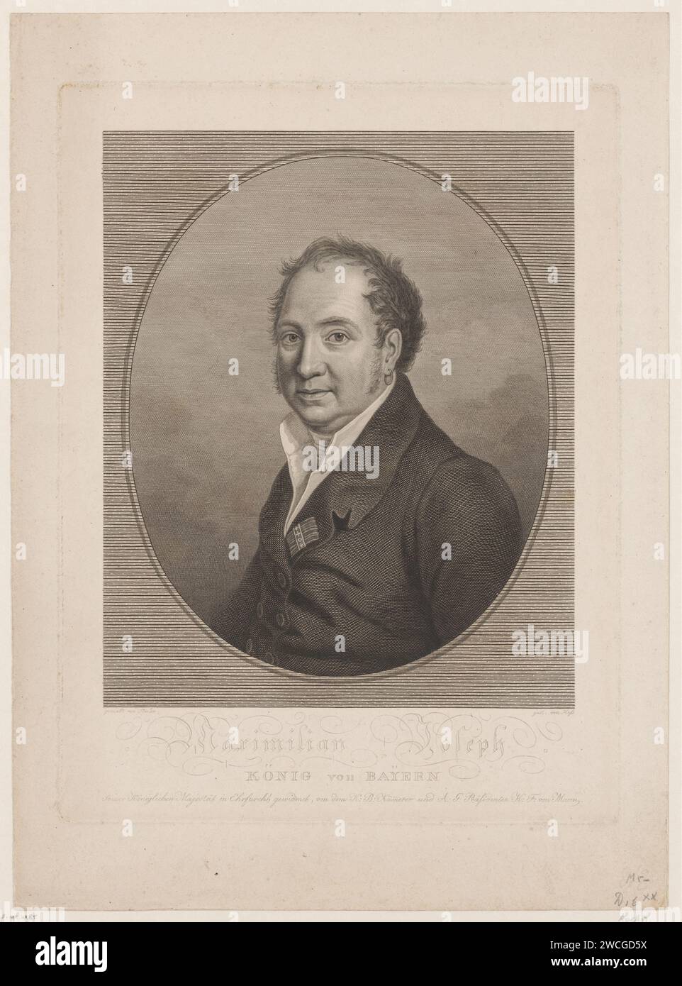 Portrait of Maximilian I Joseph, King of Bavaria, Carl Ernst Christoph Hess, After Joseph Karl Stieler, 1799 - 1828 print   paper engraving historical persons Stock Photo