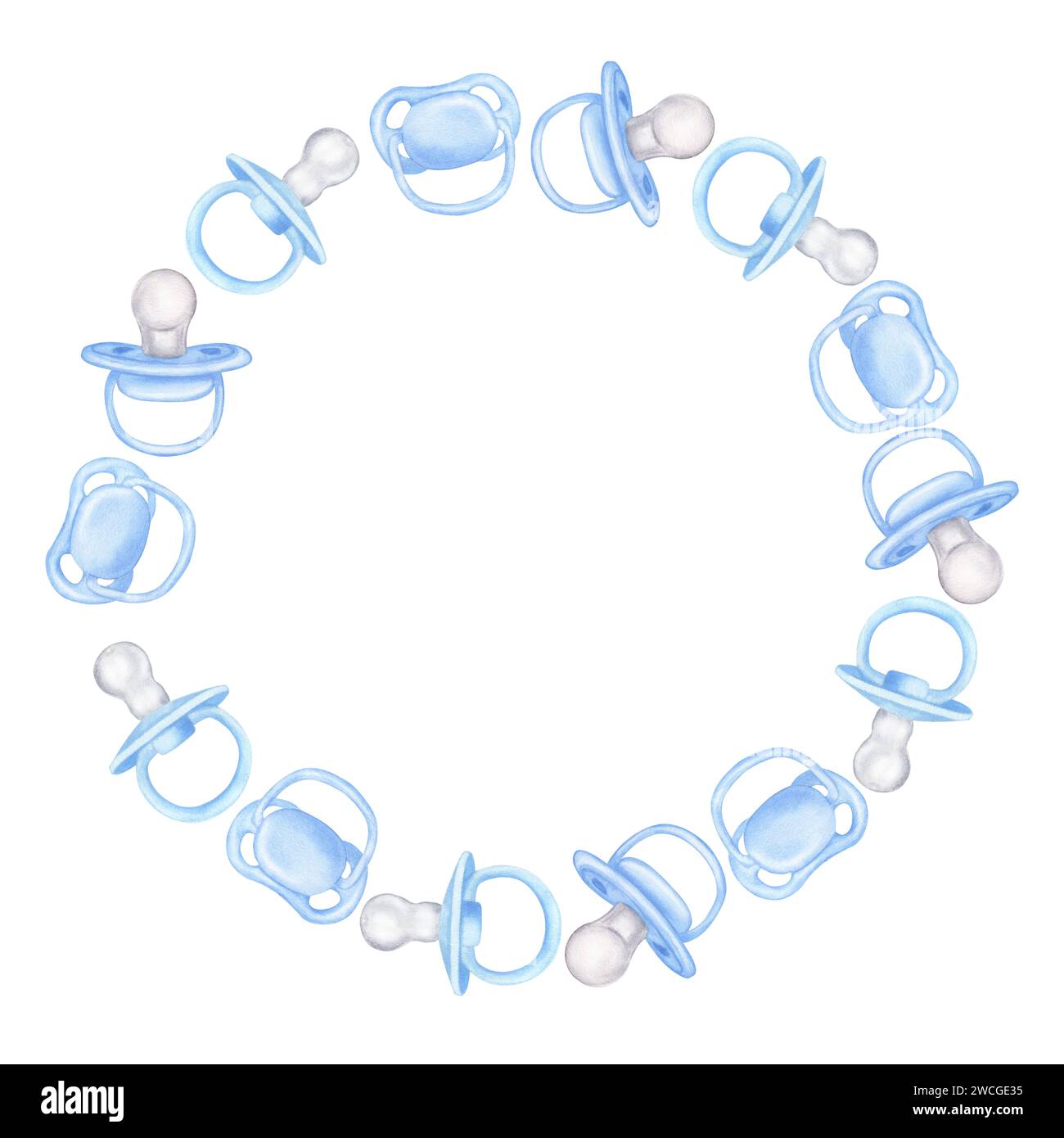 Blue pacifier round frame, dummy for newborn boy. Baby shower, gender ...