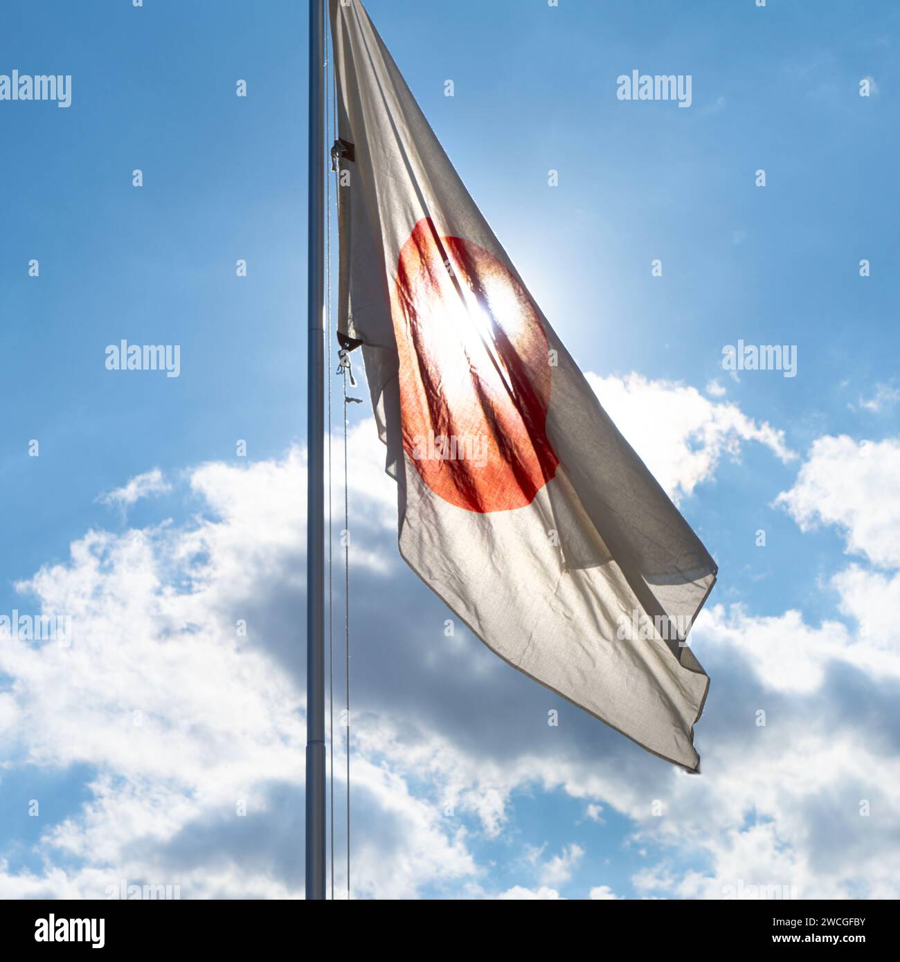 Tokyo, Japan. January 2024. the Japanese flag crossed by the rays of the sun Stock Photo