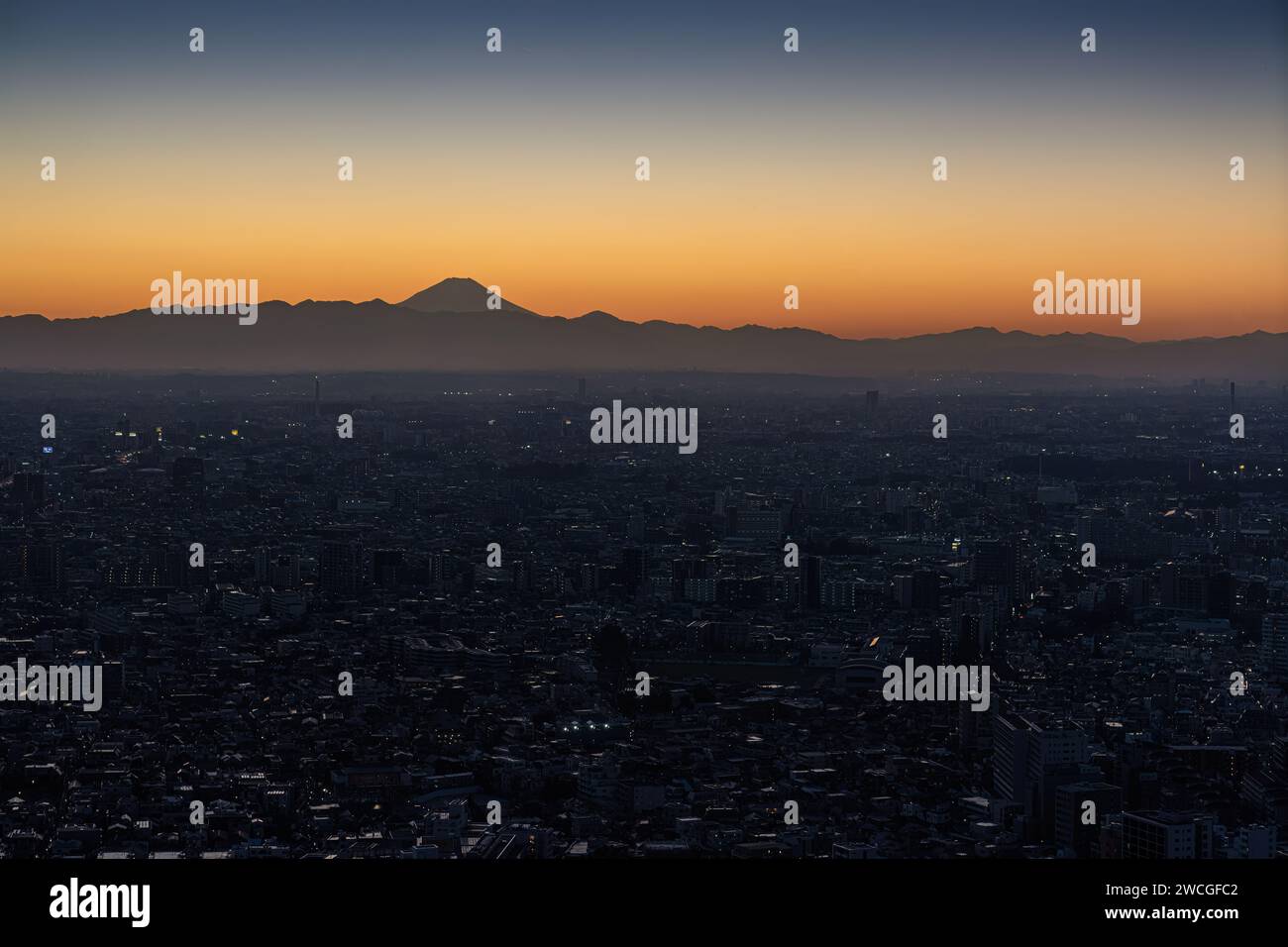 Tokyo, Japan, January 2024. .panoramic view of Mount Fuji at sunset