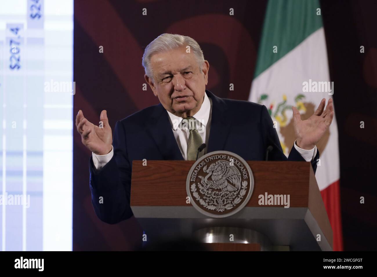 Mexico City Mexico 15th Jan 2024 The President Of Mexico Andres   Mexico City Mexico 15th Jan 2024 The President Of Mexico Andres Manuel Lopez Obrador At A Press Conference Before The Media At The National Palace In Mexico City On January 15 2024 In Mexico City Mexico Credit Image Luis Barroneyepix Via Zuma Press Wire Editorial Usage Only! Not For Commercial Usage! 2WCGFGT 