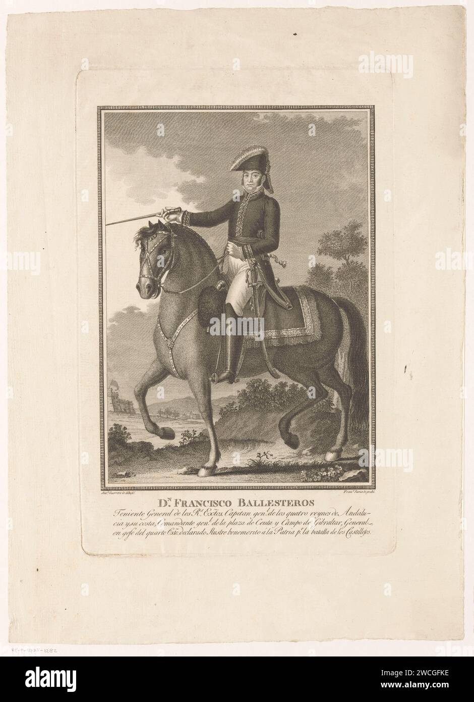 RUITORPORT VAN FRANCISCO BALLESTEROS, FRANCISCO SURÍA, AFTER ANTONIO GUERRERO, 1797 - 1836 print  Spain paper etching historical persons. equestrian state-portrait Stock Photo