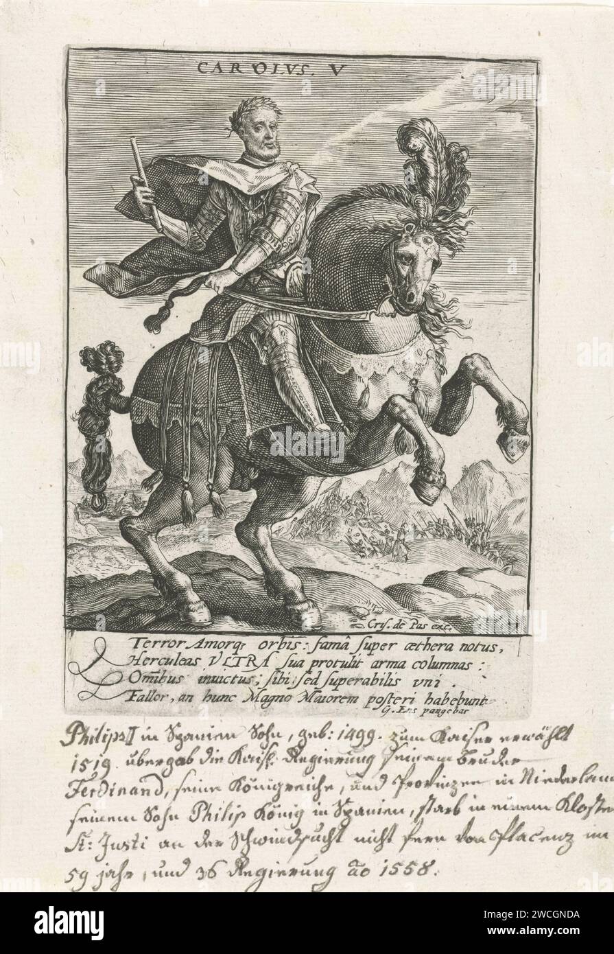 Charles V of Habsburg on horseback, Crispijn van de Passe (I), After G