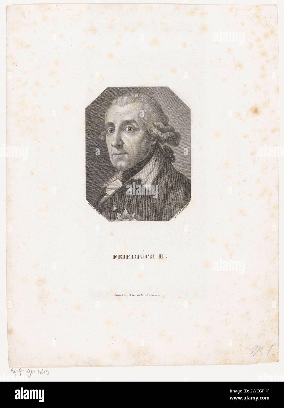 Portrait of Frederik de Grote, Martin Esslinger, After Anton Graff, 1818 - 1832 print  Zwickau paper steel engraving historical persons. ruler, sovereign Stock Photo
