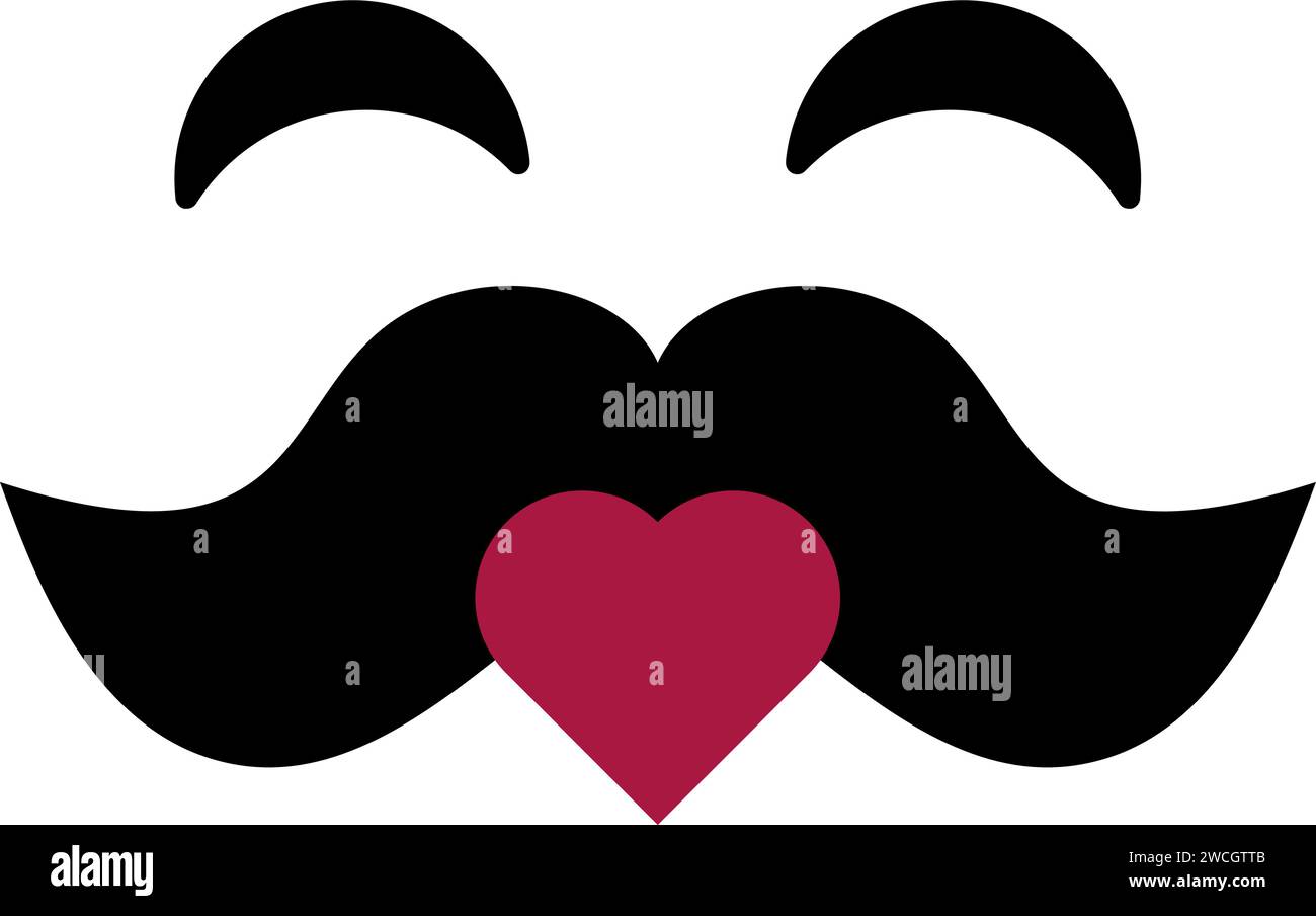 Pink mustachioed mexican macho sends heart shaped air kiss LGBTQ sticker. Emoji man with thick mustache. Simple pink colored flat Valentine vector ico Stock Vector