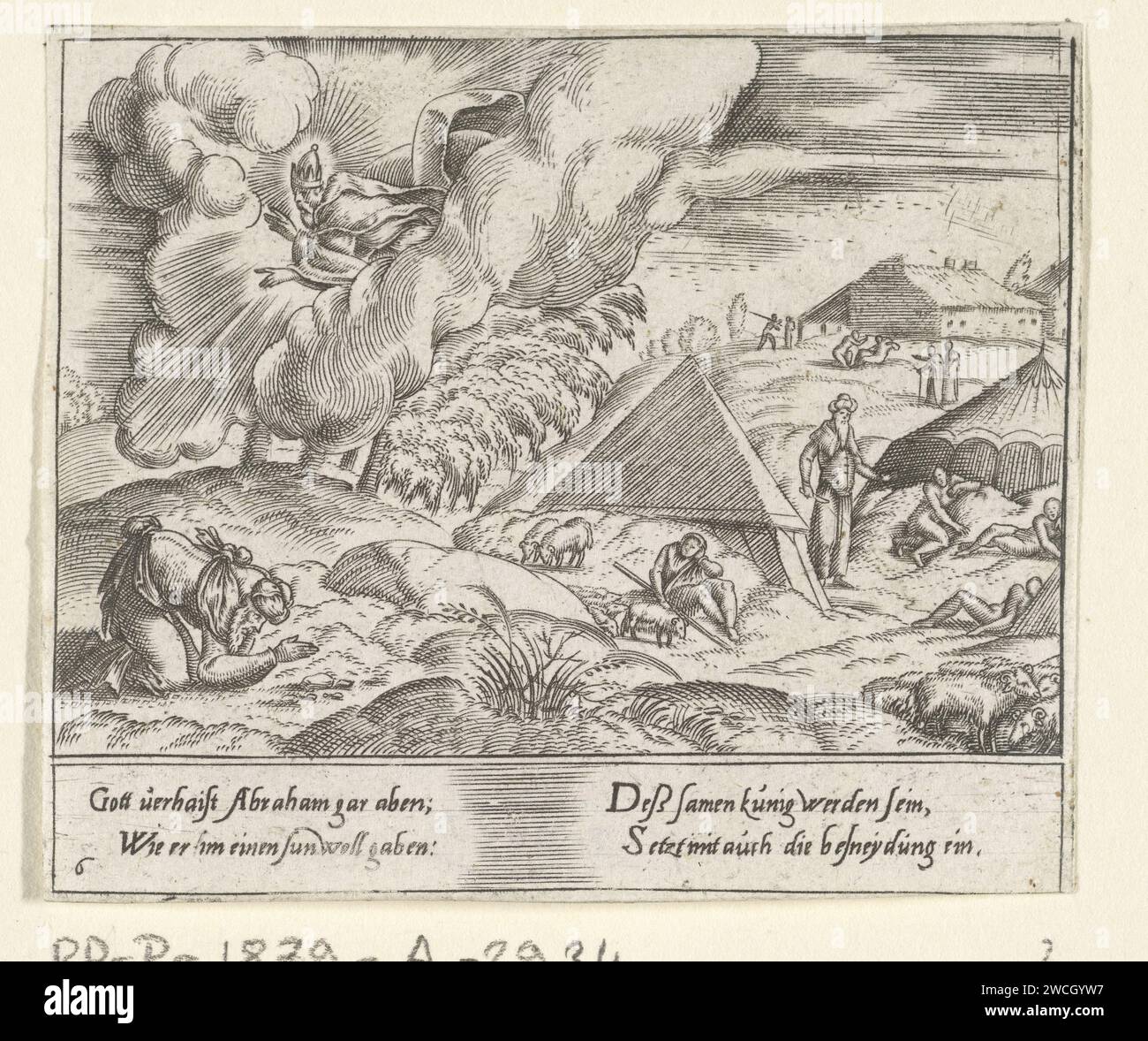God promises Abraham a son, Cornelis Bos, 1555 print Abraham bends on ...