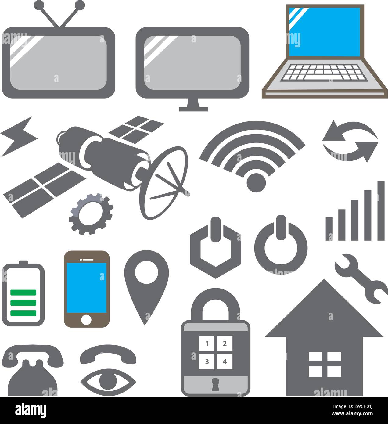 Computer, mobile phone, internet and technology icons set. Vector illustration Stock Vector