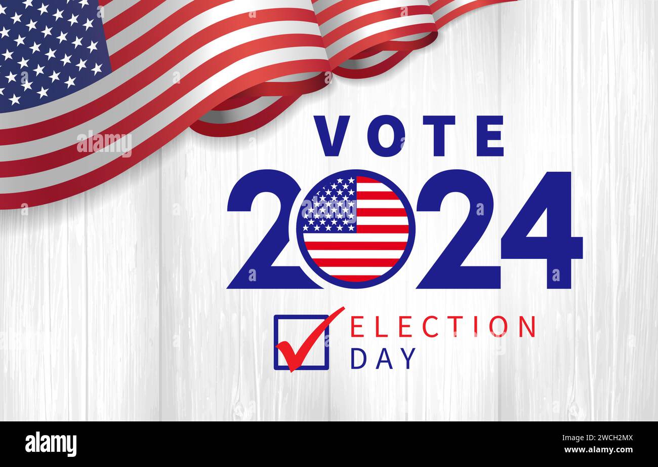 Vote 2025 Election day with 3d flag USA. President voting 2025. Election voting poster or banner