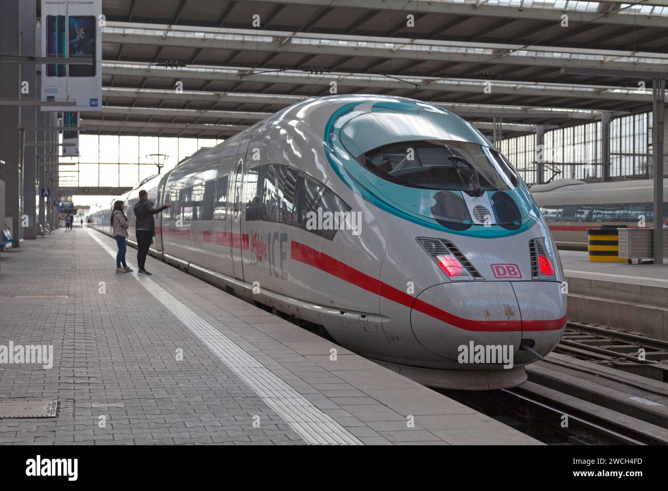 Munich, Germany - May 30 2019: A high-speed train ICE 3 (Class 403) at a plateform of München Hauptbahnhof (German for Munich main railway station). Stock Photo
