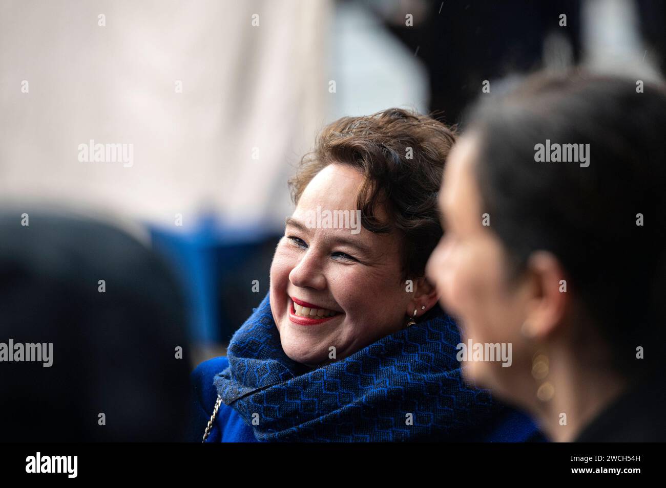 Amsterdam The Netherlands 15th January 2024 Guests arrive at palace on the Dam for the Dutch Kings annual New Years Reception. The mayors of the four largest cities arrive together. Sharon Dijksma Utrecht vip, vips, gasten,koninkijke paleis, Nieuwjaarsontvangsten, nieuwjaars, receptie, ontvangst, burgemeester, Stock Photo