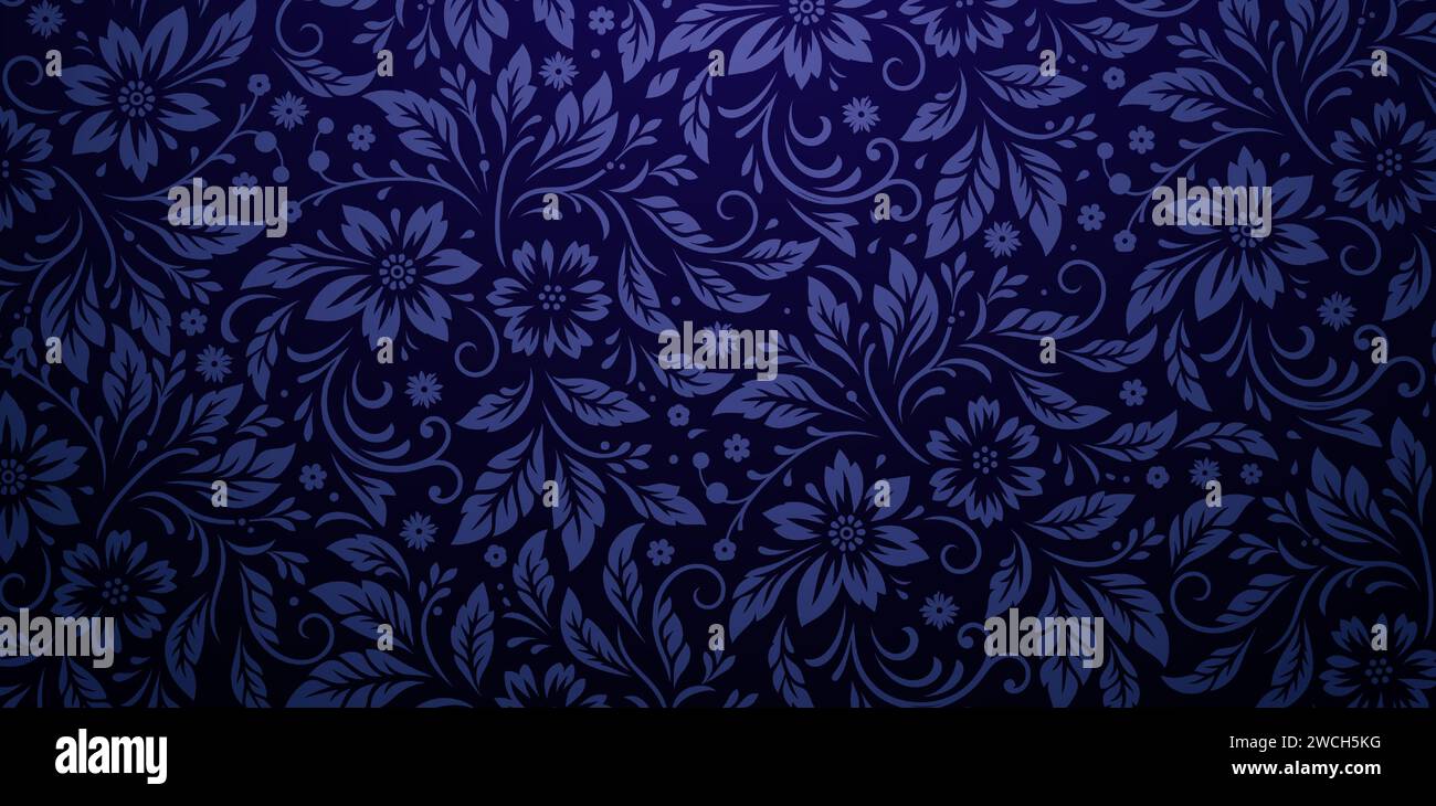 Seamless floral pattern with blue flowers daisy on a dark blue backgrounds for textile wallpaper, books covers, Digital interfaces, prints design Stock Vector