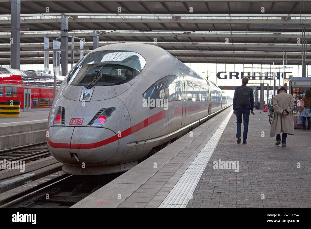 Munich, Germany - May 30 2019: A high-speed train ICE 3 (Class 403) at a platform of München Hauptbahnhof (German for Munich main railway station). Stock Photo